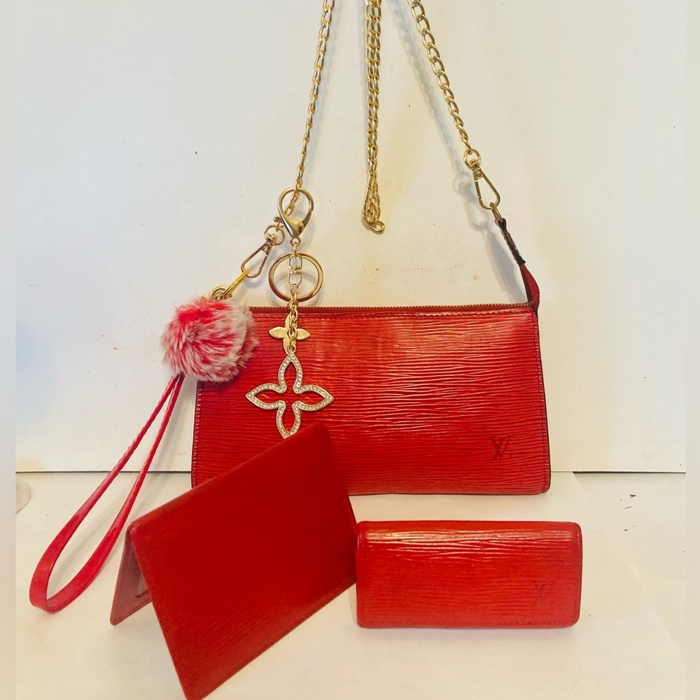 Luis Vuitton Red Epi Leather Pochette Accessoires BUNDLE!!